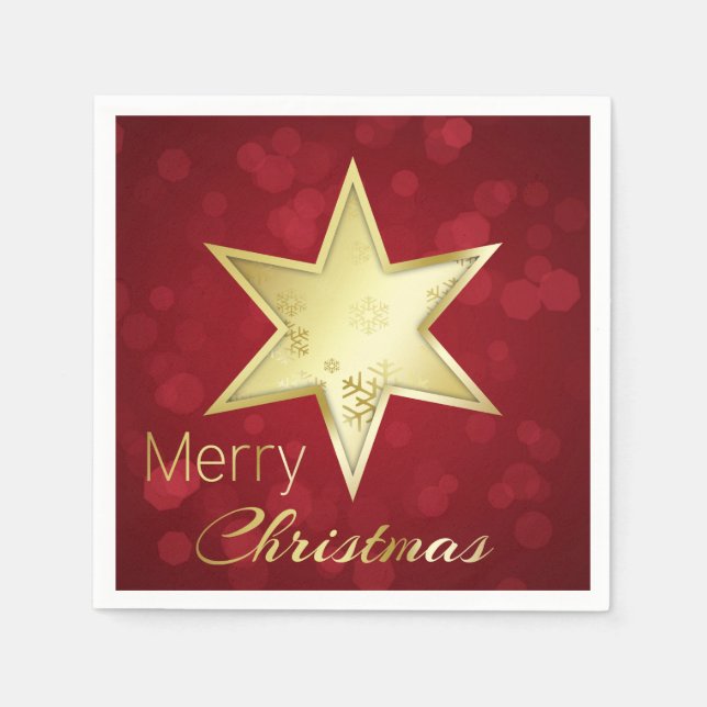 Serviette En Papier Golden Christmas Star Red Bokeh (Devant)