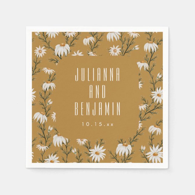 Serviette En Papier Golden Daisy Wildflower Boho Wedding Floral Names (Devant)