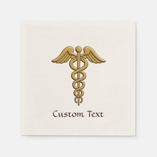 Serviette En Papier Golden Double Snake Caduceus (Devant)