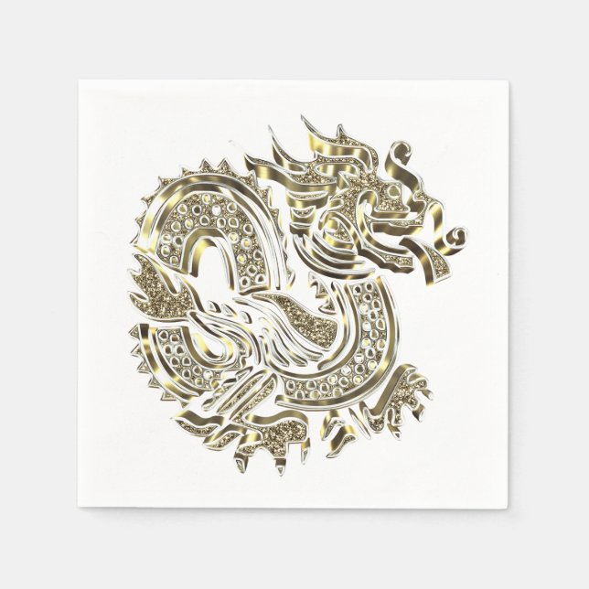 Serviette En Papier Golden Dragon Elegant Faux Gold Foil Logo (Devant)