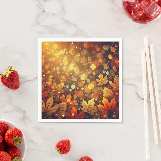 Serviette En Papier Golden Fall Foliage Bokeh Effet Découpage Napkins (En situation)