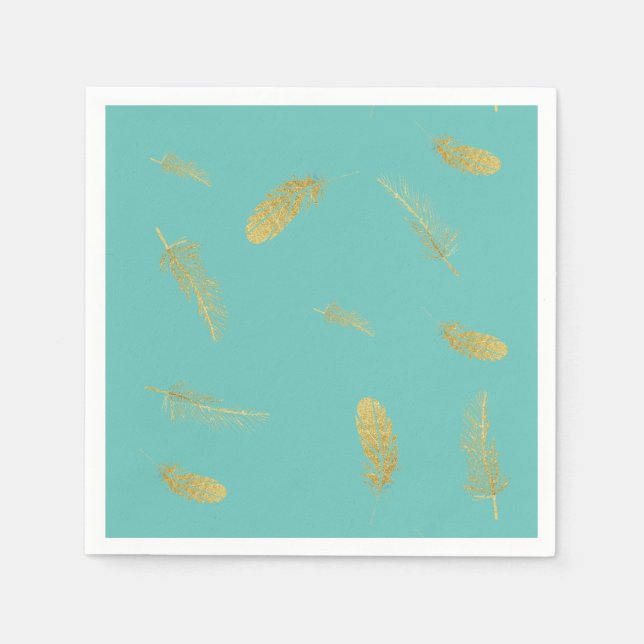 Serviette En Papier Golden Feathers Aqua (Devant)