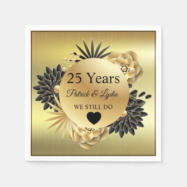 Serviette En Papier Golden Floral Boho 25e anniversaire - NOUS LE FAIS (Devant)