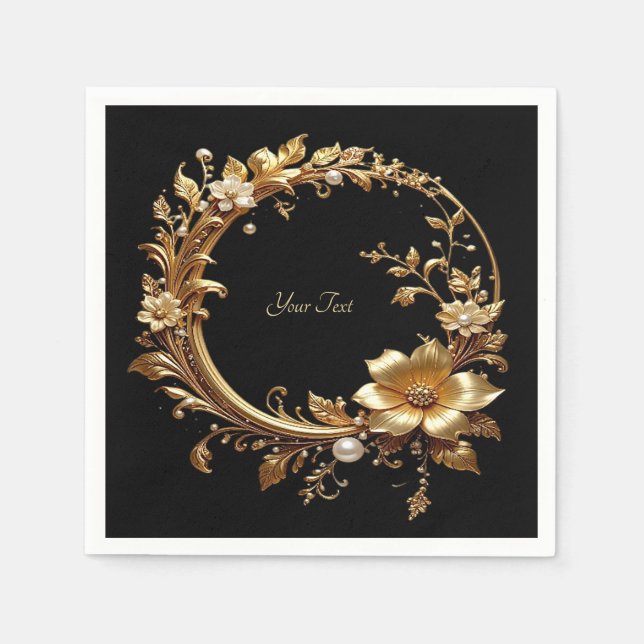 Serviette En Papier Golden Floral Ornate Frame (Devant)
