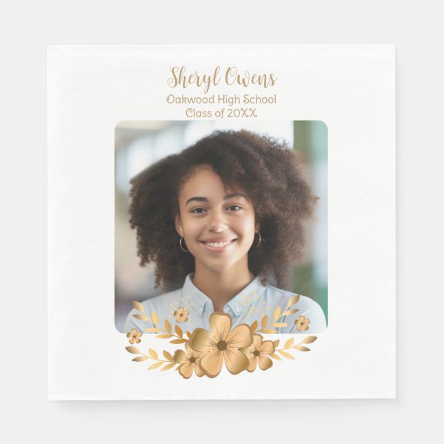 Serviette En Papier Golden Flower High School College Graduation (Devant)