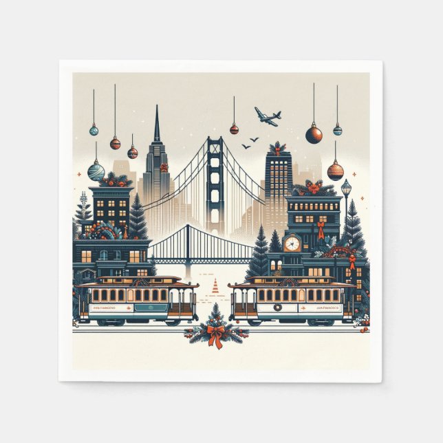 Serviette En Papier Golden Gate Holiday Magie San Francisco Noël (Devant)