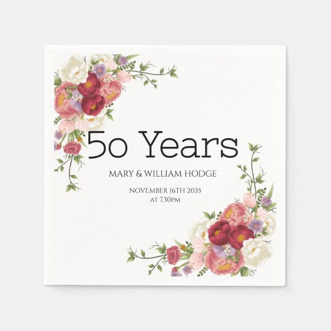 Serviette En Papier "Golden Memories : Celebrating 50 Years of Love" (Devant)
