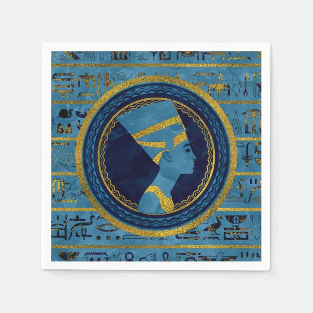 Serviette En Papier Golden Nefertiti sur pierre de marbre bleu (Devant)