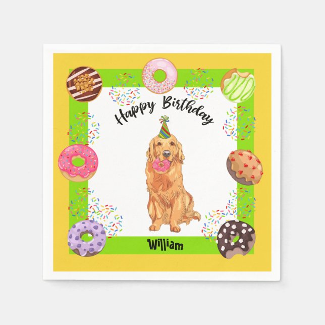Serviette En Papier Golden Retriever Anniversaire de fête Napkin Donut (Devant)
