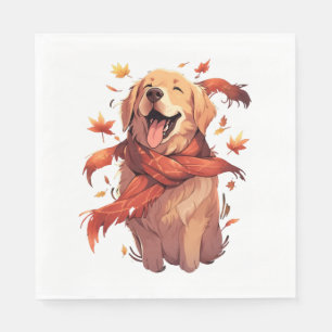 Serviette En Papier Golden Retriever Automne Dog Feuilles d'automne