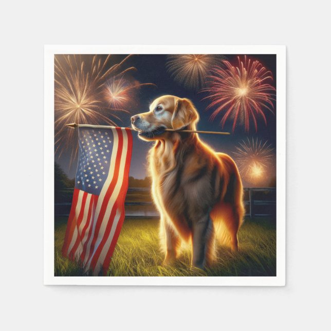 Serviette En Papier Golden Retriever avec drapeau américain (Devant)
