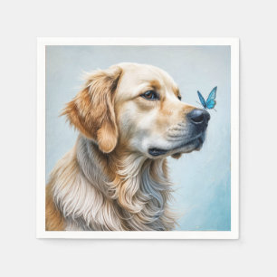 Serviette En Papier Golden Retriever avec papillon bleu
