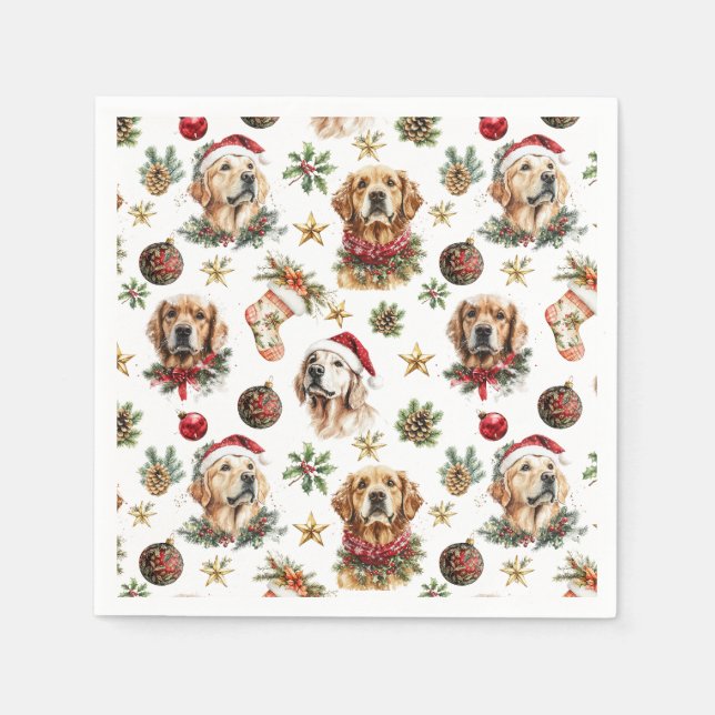 Serviette En Papier Golden Retriever chien animal Motif de Noël (Devant)