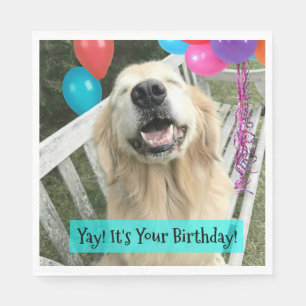 Serviette En Papier Golden Retriever Chien avec Ballons Anniversaire