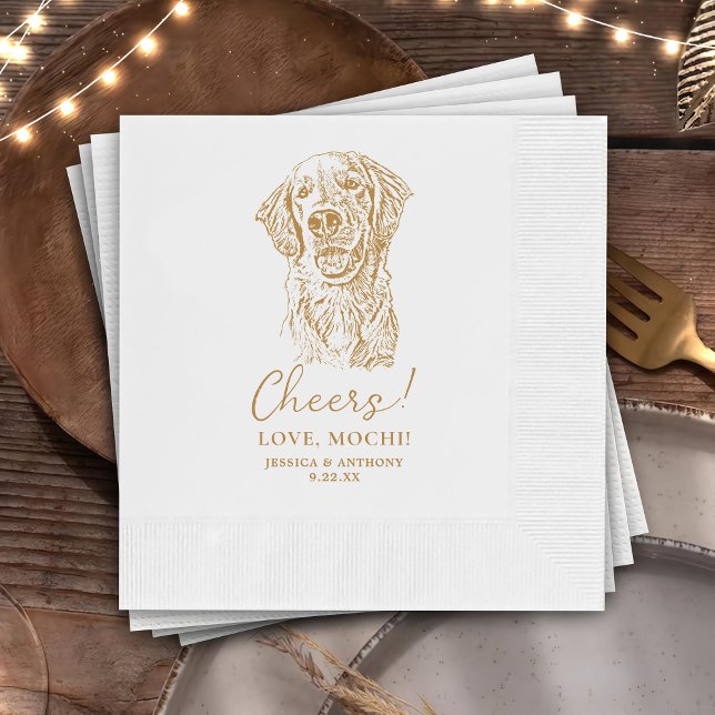 Serviette En Papier Golden Retriever Chien salue Cocktail Personnalisé (Créateur téléchargé)