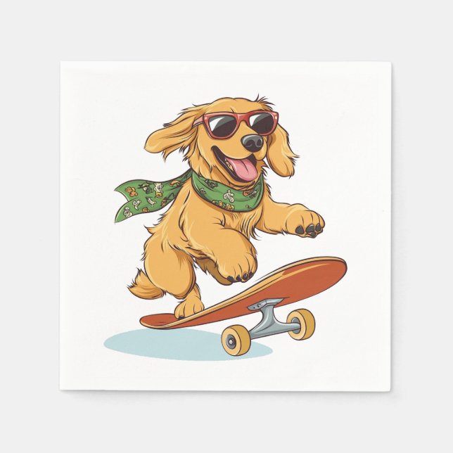 Serviette En Papier Golden Retriever Chien Skateboard (Devant)
