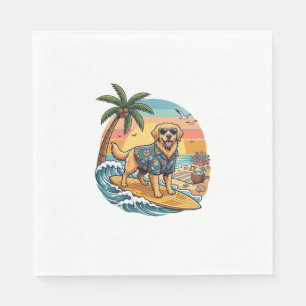 Serviette En Papier Golden Retriever Chien Surfant Planche de Surf Cou
