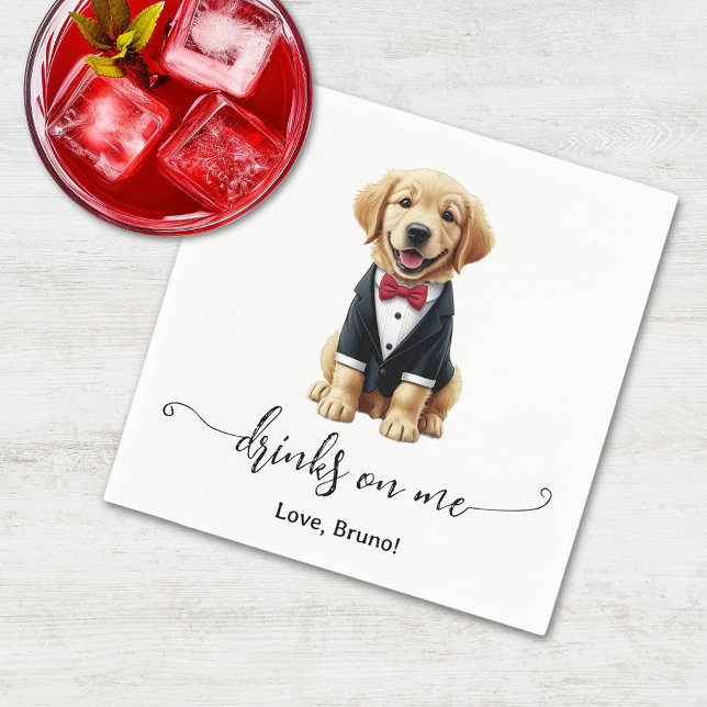 Serviette En Papier Golden Retriever Chiot Boit Sur Moi Chien Mariage (Golden Retriever Puppy Drinks On Me Dog Wedding Napkins)