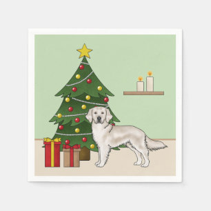 Serviette En Papier Golden Retriever Crème Anglaise Avec Sapin de Noël