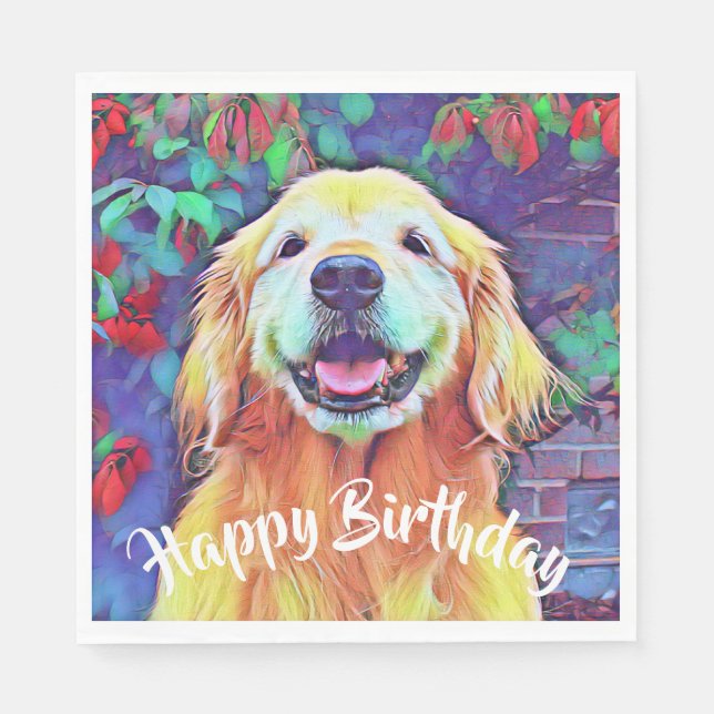 Serviette En Papier Golden Retriever Dog in Vibrant Colours Anniversai (Devant)