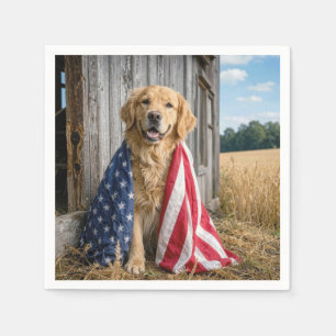 Serviette En Papier Golden Retriever drapé dans un drapeau américain