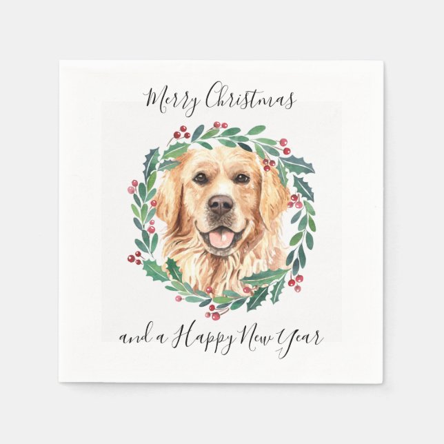 Serviette En Papier Golden Retriever Elegant Chien Joyeux Noël (Devant)