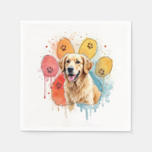 Serviette En Papier Golden Retriever en Empreinte de patte aquarelle