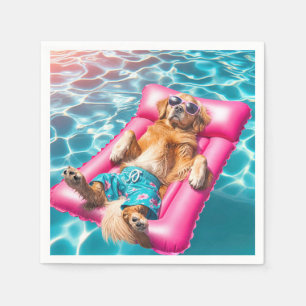 Serviette En Papier Golden Retriever Flottant Sur Matelas De Piscine