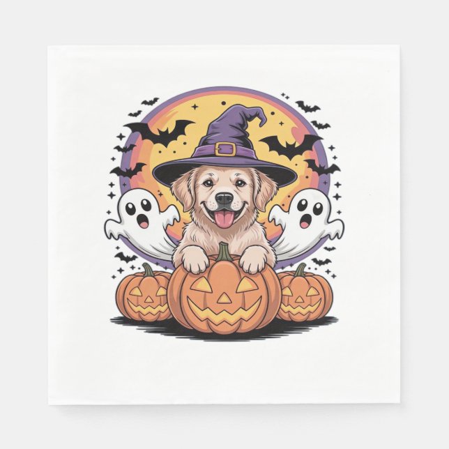 Serviette En Papier Golden Retriever Halloween Witch Chien classique T (Devant)