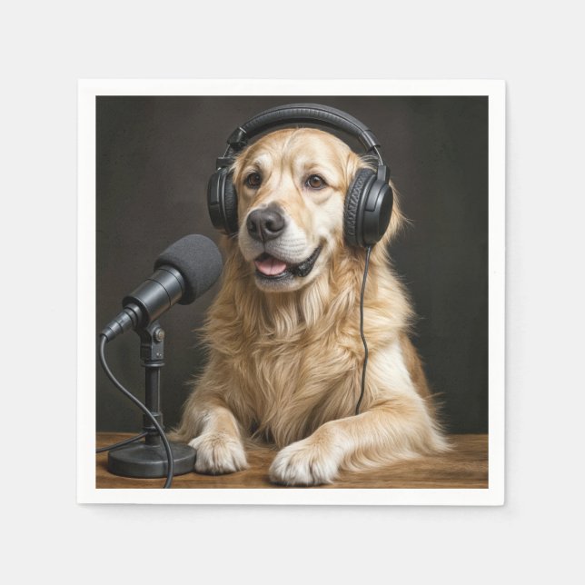 Serviette En Papier Golden Retriever Hosting a Podcast (Devant)
