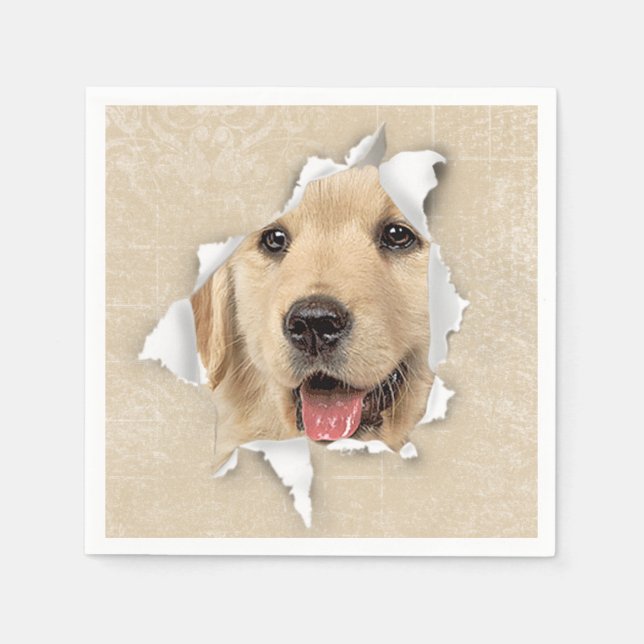 Serviette En Papier Golden Retriever in Paper Hole (Devant)