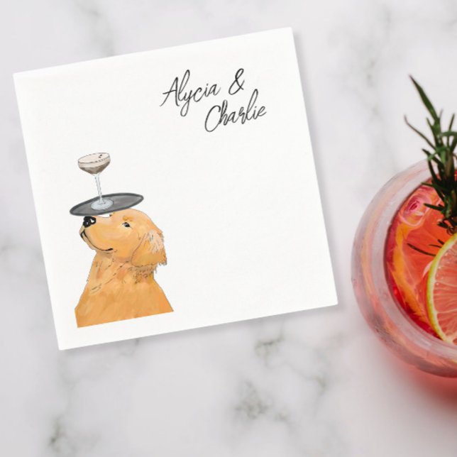 Serviette En Papier Golden retriever joli dessin avec des boissons (Créateur téléchargé)