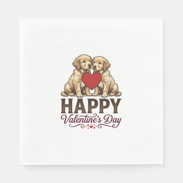 Serviette En Papier Golden Retriever Joyeuse Saint-Valentin (Devant)
