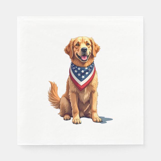 Serviette En Papier Golden Retriever July 4th Vintage Patriotic Tee 2 (Devant)