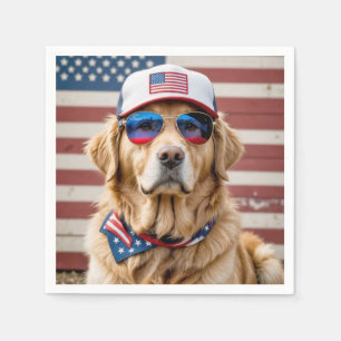 Serviette En Papier Golden Retriever patriotique américain