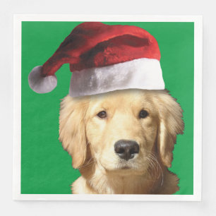 Serviette En Papier Golden Retriever portant un Casquette du Père Noël