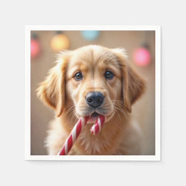 Serviette En Papier Golden Retriever Puppy With a Candy Cane (Devant)