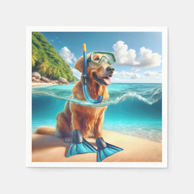 Serviette En Papier Golden Retriever Scuba Diver (Devant)