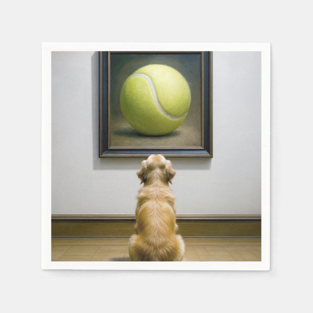 Serviette En Papier Golden Retriever Stars at Tennis Ball Art Piece (Devant)