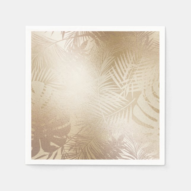Serviette En Papier Golden Shine Botanique Tropical Palm Tree Feuilles (Devant)