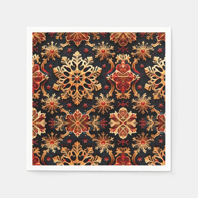 Serviette En Papier Golden Snowflakes Élégantes vacances d'hiver Desig (Devant)