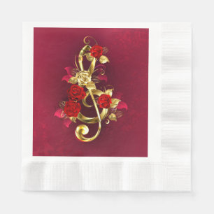 Serviette En Papier Golden Treble Clef avec fleurs Roses