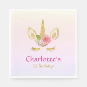 Serviette En Papier Golden Unicorn rose arc-en-ciel personnalisé Anni