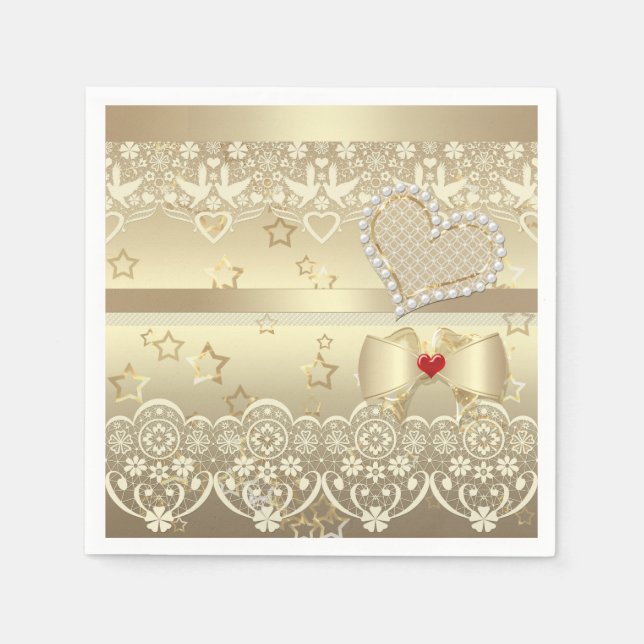 Serviette En Papier Golden Valentines Day Mariage illustration coeur l (Devant)