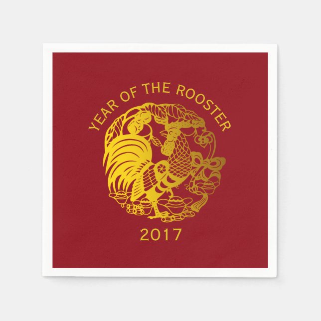 Serviette En Papier Golden Zodiac 2017 Rooster Année papier serviette (Devant)