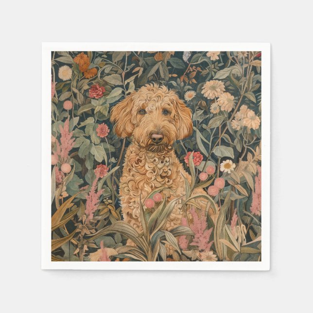 Serviette En Papier Goldendoodle Garden Tapestry Anniversaire (Devant)