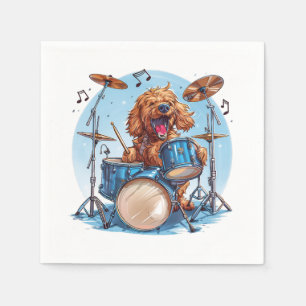 Serviette En Papier Goldendoodle jouant de la batterie
