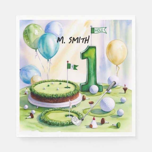 Serviette En Papier Golf 1er anniversaire golfeur d'un an avec nom (Devant)