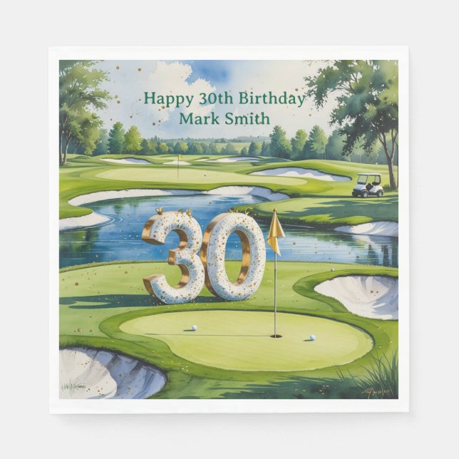 Serviette En Papier Golf 30e anniversaire sur un terrain de golf (Devant)