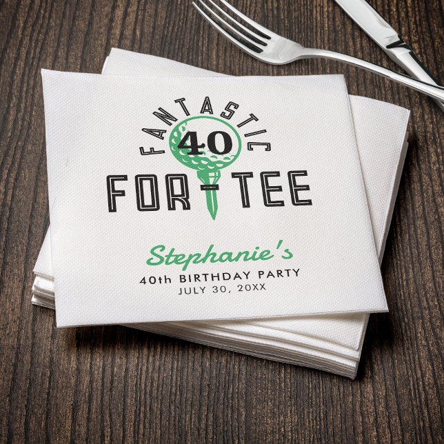 Serviette En Papier Golf 40e anniversaire Fantastique pour le tee blan (Golf 40th Birthday Party Fantastic For-Tee White Napkins
)